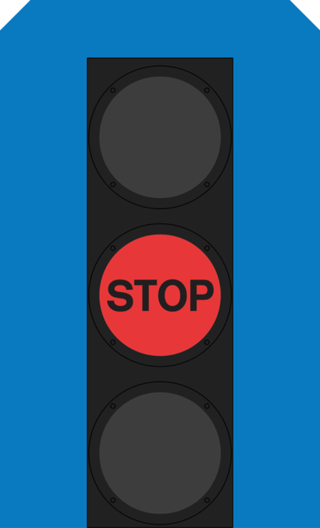 Eine Ampel mit einem roten Stoppsignal auf blauem Hintergrund.