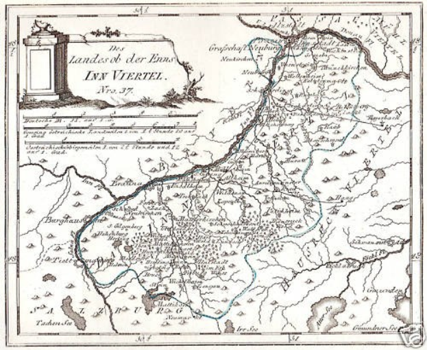 Ein detaillierter Plakatplan des Rheins in Deutschland, der seinen gewundenen Verlauf durch die Region zeigt, mit beschrifteten Sehenswürdigkeiten, Städten und geografischen Merkmalen, begleitet von Text und einem Bild einer Säule.