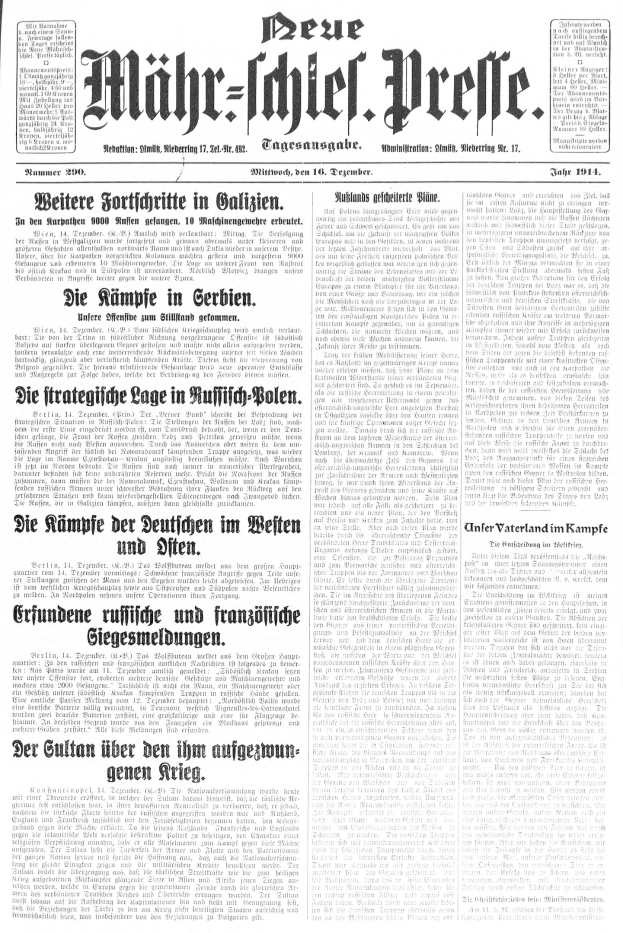 Titelseite einer deutschen Zeitung vom 18. September 1914 mit einem Schwarz-Weiß-Porträt eines Mannes im Anzug und der Schlagzeile "Deutscher Reichstag, Bd. 1, Nr. 1".
