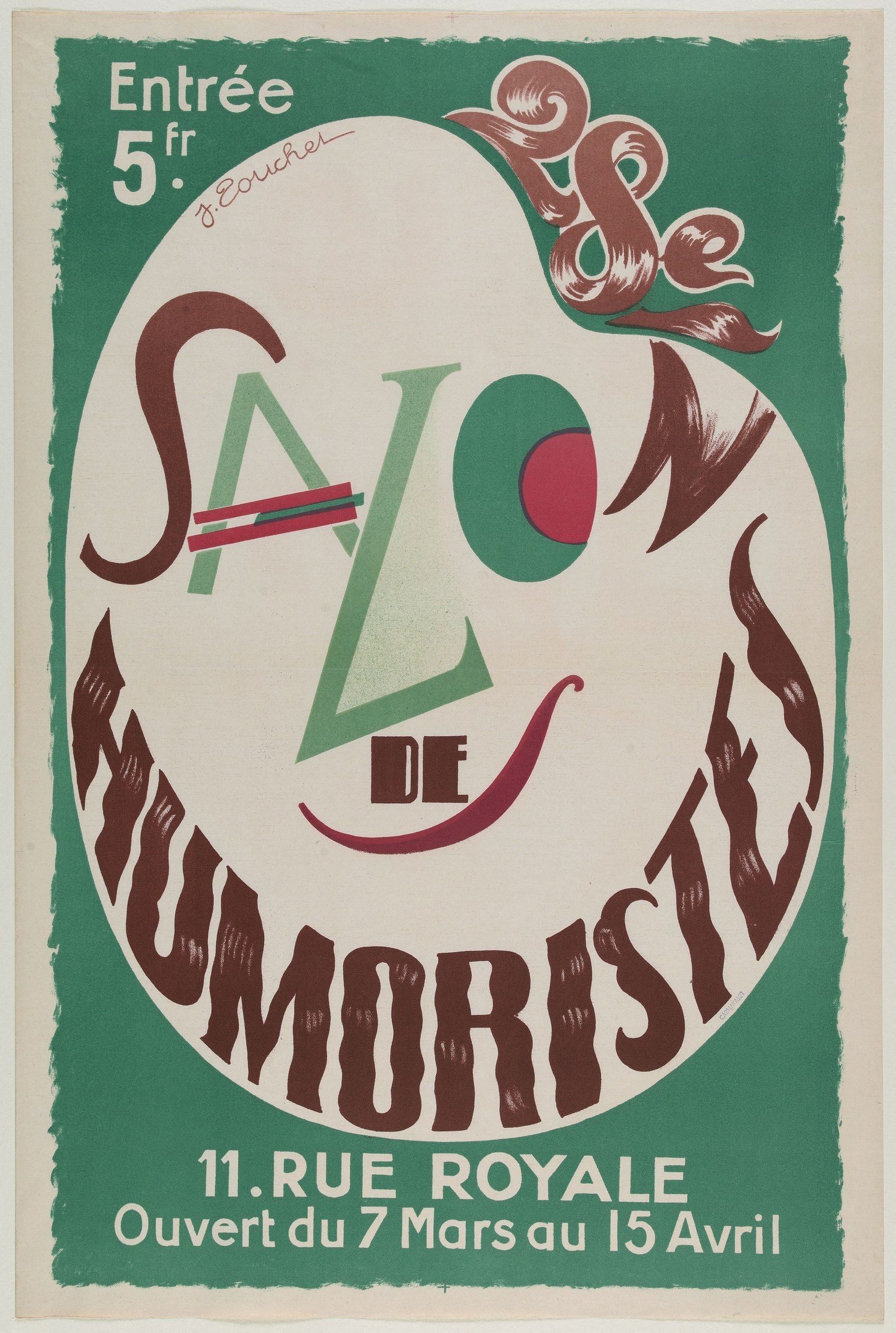 Plakat, das eine Humoristenvorstellung in Paris, Frankreich, ankündigt