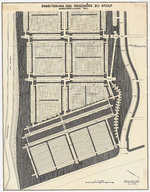 Ein altes Stadtplan von einer Stadt mit zahlreichen Gebäuden und einem Stadtplan, mit beschreibendem Text über die Stadtplanung.