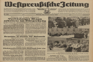 Schwarze und Weiße Titelseite einer deutschen Zeitung vom 13. November 1939 mit der Schlagzeile "Weitpreubliche Zeitung" und einer Gruppe von Menschen in traditioneller deutscher Kleidung, die feierlich appears.