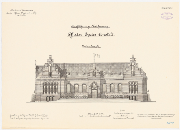 Zeichnung des Reichstagsgebäudes, des Hauptsaals des Deutschen Parlaments in Berlin, mit einer Flagge oben und begleitendem Text.