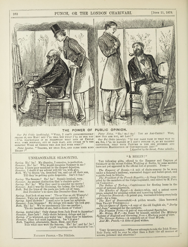 Ein altes Buchcover mit einem Mann in einem Anzug, der in einem Stuhl sitzt und ernst schaut, und einer Frau, die neben ihm steht und nachdenklich aussieht, mit der Überschrift "Die Macht der öffentlichen Meinung" sichtbar.