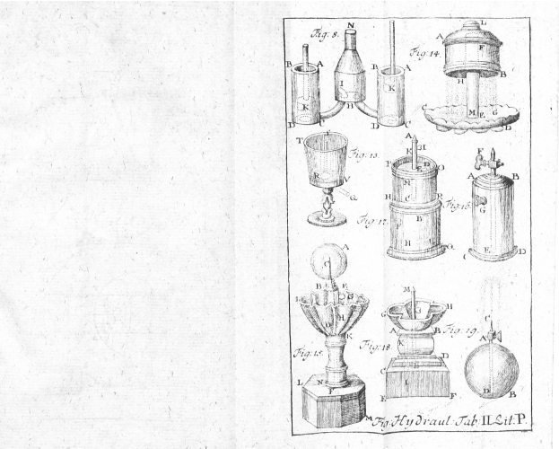 Eine Seite aus einem Buch mit einer Zeichnung von Laborgeräten, darunter ein Glas, sowie begleitendem Text.