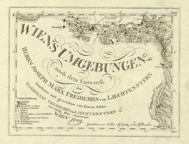 Ausführliche alte Karte von Wien, Deutschland, mit Städten, Ortschaften, geografischen Merkmalen, Bev├Âlkerung, Stra├čen und Sehenswürdigkeiten mit begleitendem Text.