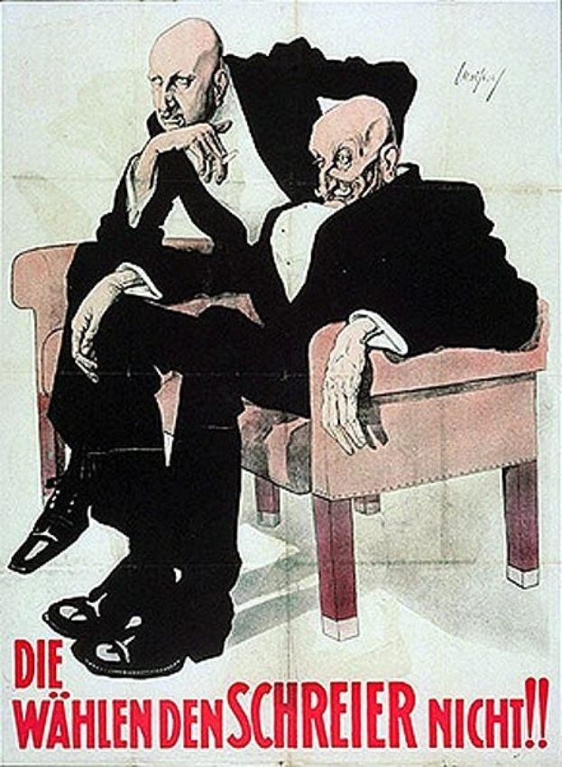 Deutsches Propagandaplakat für die NSDAP, das zwei Männer auf einem Sofa zeigt.