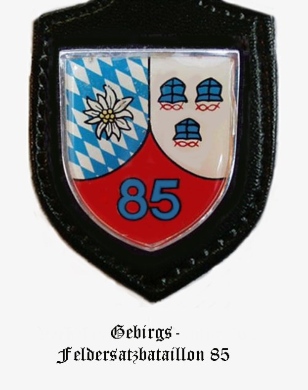 Logo von FC Bayern München mit der Zahl 85 und deutschem Text unten.