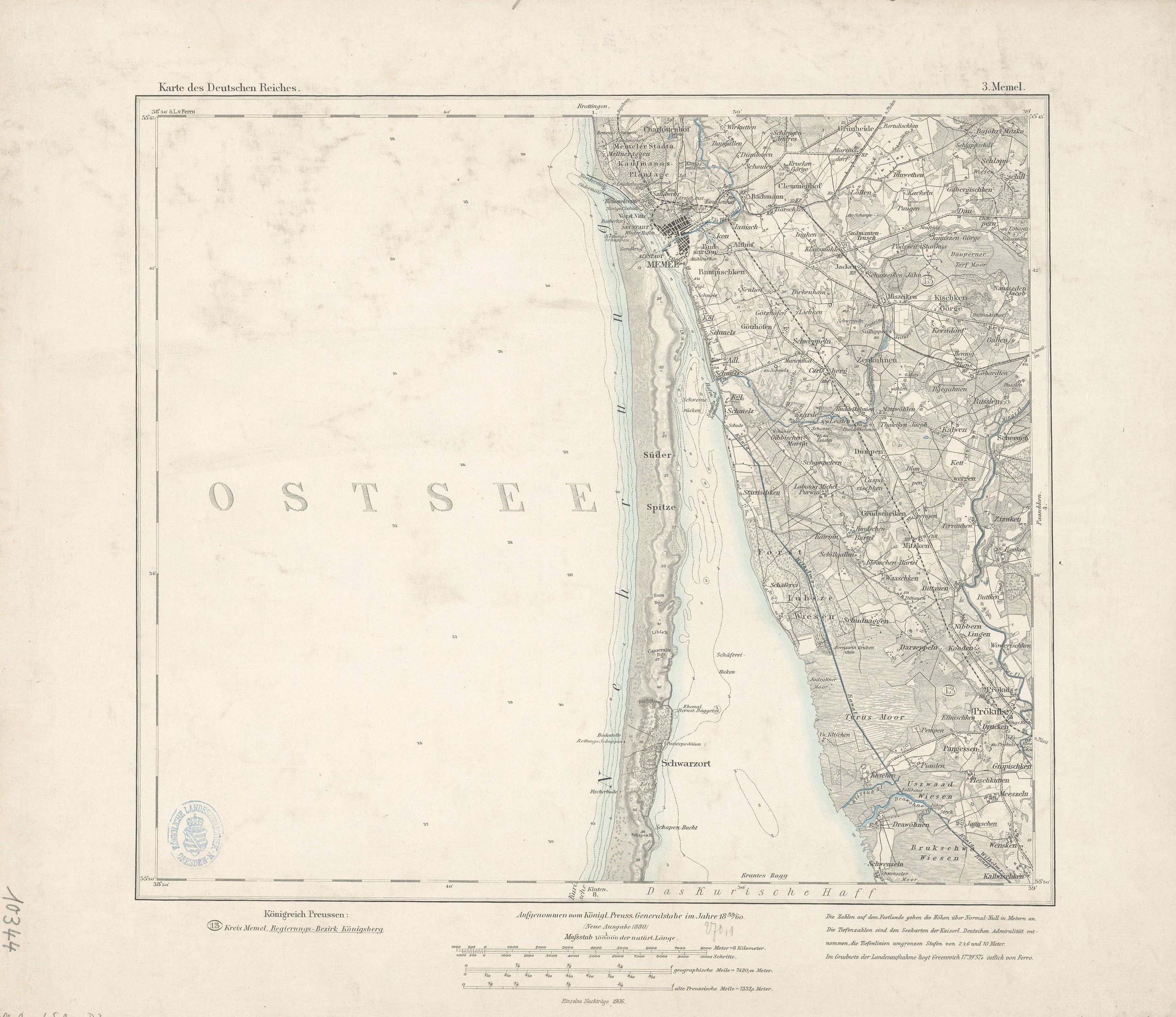 Schwarz-weiß-Karte der Stadt Ostsee, Deutschland, mit detailliertem Text und geografischen Merkmalen.