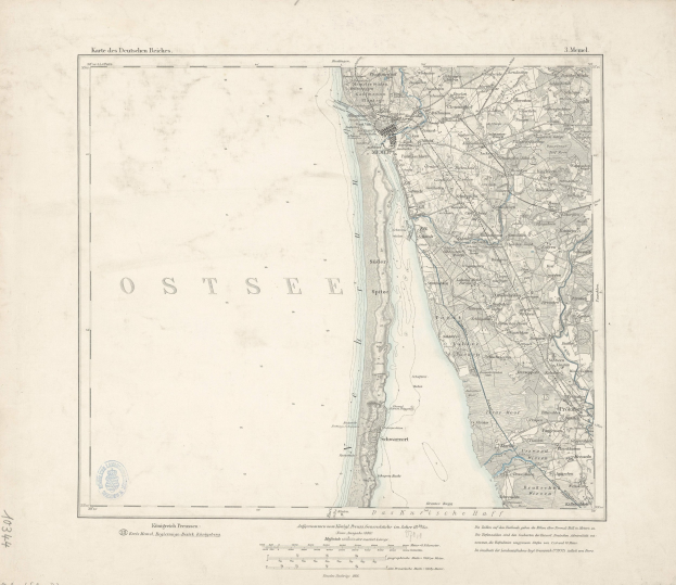Schwarz-weiß-Karte der Stadt Ostsee, Deutschland, mit detailliertem Text und geografischen Merkmalen.
