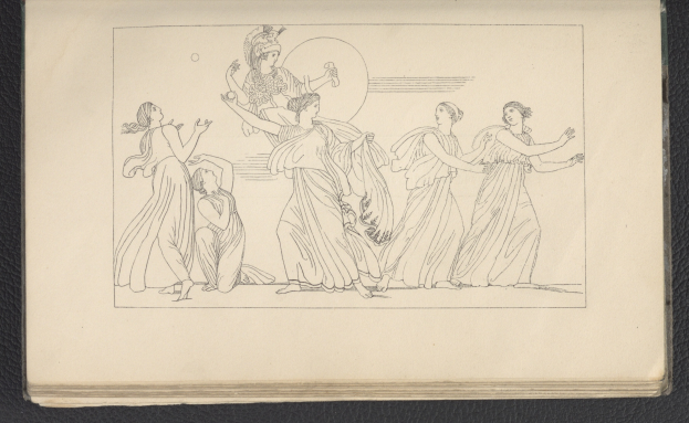 Ein Buchumschlag mit einer leuchtenden Illustration einer Gruppe tanzender Frauen in dynamischen, synchronisierten Posen mit detaillierter Kleidung und Gesichtsausdrücken.